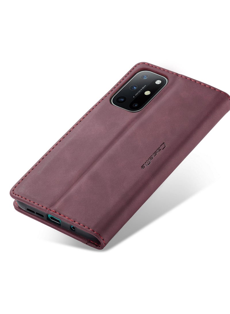 CaseMe Oneplus 8T Case Wallet, for Oneplus 8T Wallet Case Book Folding Flip Folio Case with Magnetic Kickstand Card Slots Protective Cover - Wine - Image 4