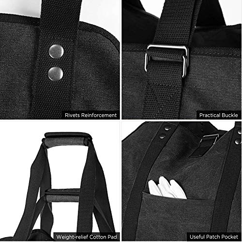 BONTHEE Extra Large Waterproof Firewood Log Carrier Canvas Firewood Holder Indoor with Shoulder Strap and Top Handles Contained Weight-Relief Pad for Easy Carry - Black - Image 4