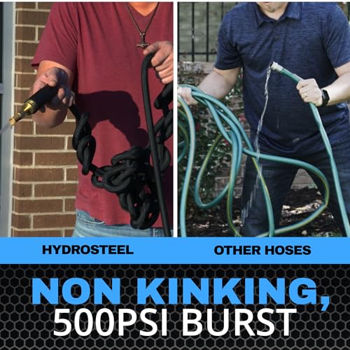 Emson Hydrosteel 50 Ft Garden Hose, 304 Stainless Steel Metal Water Hose 50Ft, Ultra Durable Flexible Lightweight Crush Resistant Fittings Kink & Tangle Free 5/8” Inner Diameter, 500 PSI AS SEEN ON TV - Image 4