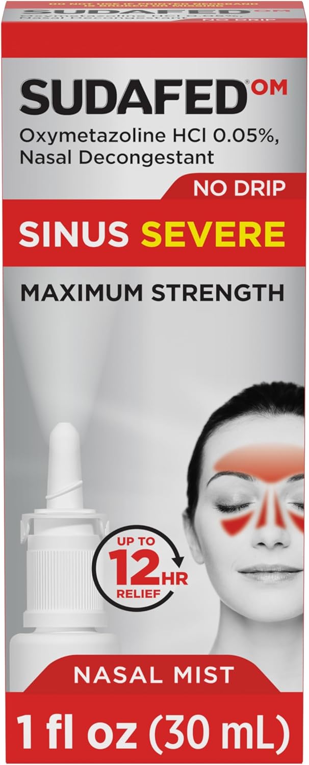 Sudafed OM Sinus Severe No Drip Nasal Spray Maximum Strength Decongestant for Fast Sinus Congestion  Pressure Relief Due to Colds or Allergies Oxymetazoline HCl 05 Nose Spray 1 fl oz - Image 1