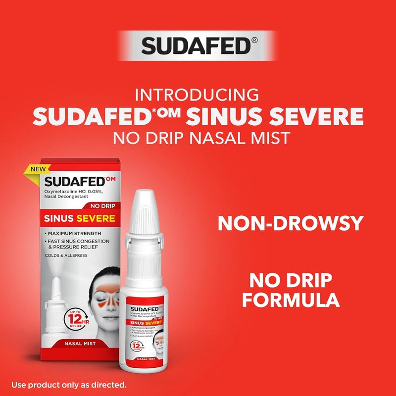 Sudafed OM Sinus Severe No Drip Nasal Spray Maximum Strength Decongestant for Fast Sinus Congestion  Pressure Relief Due to Colds or Allergies Oxymetazoline HCl 05 Nose Spray 1 fl oz - Image 2