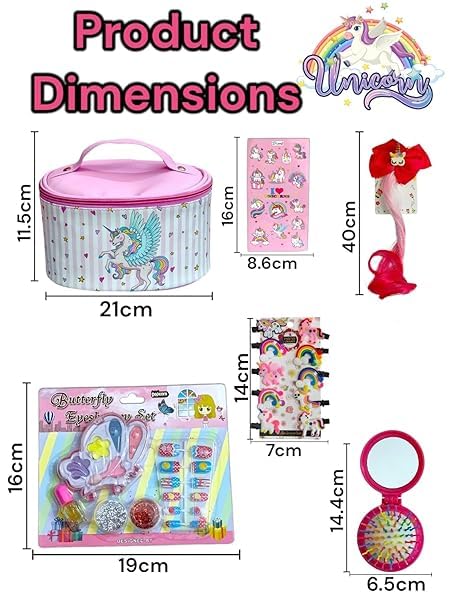 Tera13 TERA 13 Unicorn Make Up Accessories for Women, Girls Cosmetic, Unicorn Cosmetic Bag Case for Girls 6 in 1 Cobmbo Uniorn Hair Clip, Nail Art, Unicorn Hair Brush & Mirror Unicorn Make Up Kit - Image 2