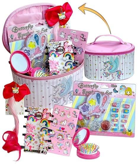 Tera13 TERA 13 Unicorn Make Up Accessories for Women, Girls Cosmetic, Unicorn Cosmetic Bag Case for Girls 6 in 1 Cobmbo Uniorn Hair Clip, Nail Art, Unicorn Hair Brush & Mirror Unicorn Make Up Kit - Image 3