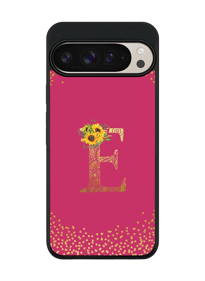Stylizedd For Google Pixel 9 Pro XL Case,Slim fit Camera Protection, Shockproof Thin Phone cover - Custom Floral Monogram - E ( Deep Pink )  - Image 1