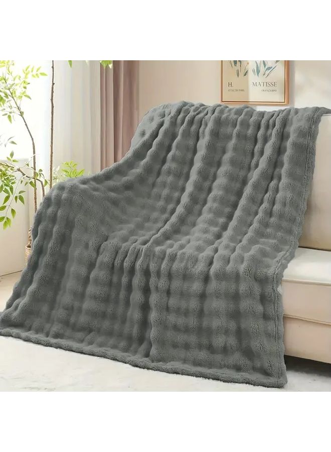 Soft Faux Fur Throw Blanket Ivory White 3D Bubble Design Cozy Thick Polyester Reversible Bed Couch Sofa All Season Home Decor 59 06x78 74 Inch - Image 3