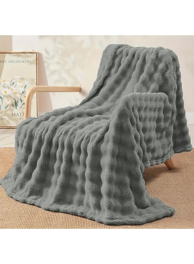 Soft Faux Fur Throw Blanket Ivory White 3D Bubble Design Cozy Thick Polyester Reversible Bed Couch Sofa All Season Home Decor 59 06x78 74 Inch - Image 5