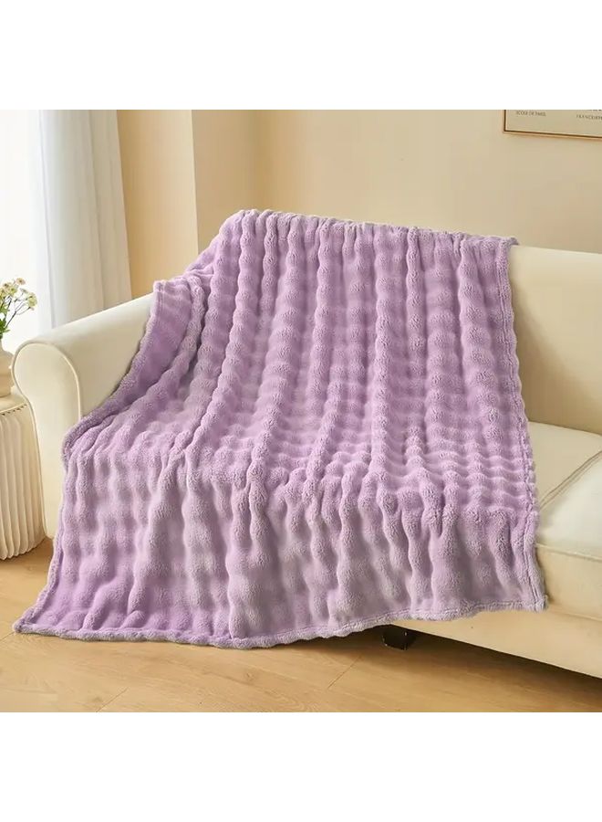 Soft Faux Fur Throw Blanket Ivory White 3D Bubble Design Cozy Thick Polyester Reversible Bed Couch Sofa All Season Home Decor 59 06x78 74 Inch - Image 1
