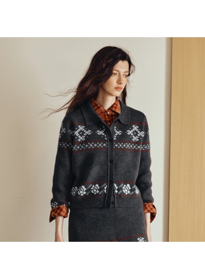 Olrain Eurielle Women's Autumn Fair Isle Jacquard Vintage Thick Knit Cardigan Top Gray (top) L - Image 4