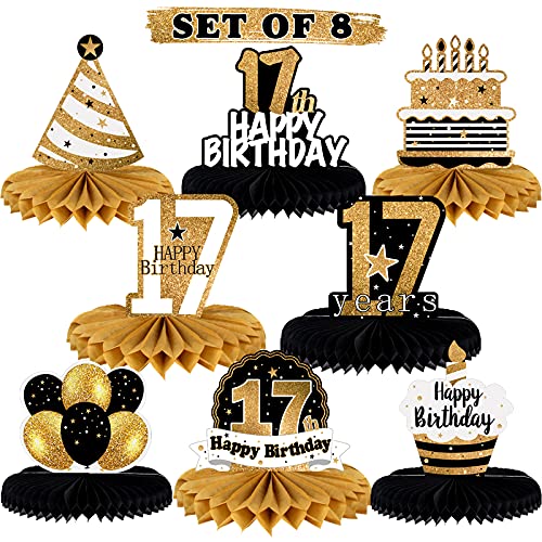 LINGTEER Happy 17th Birthday Table Honeycomb Centerpieces Cheers to 17th Birthday Seventeen Years Old Party Table Decorations Gift Sign - Image 1