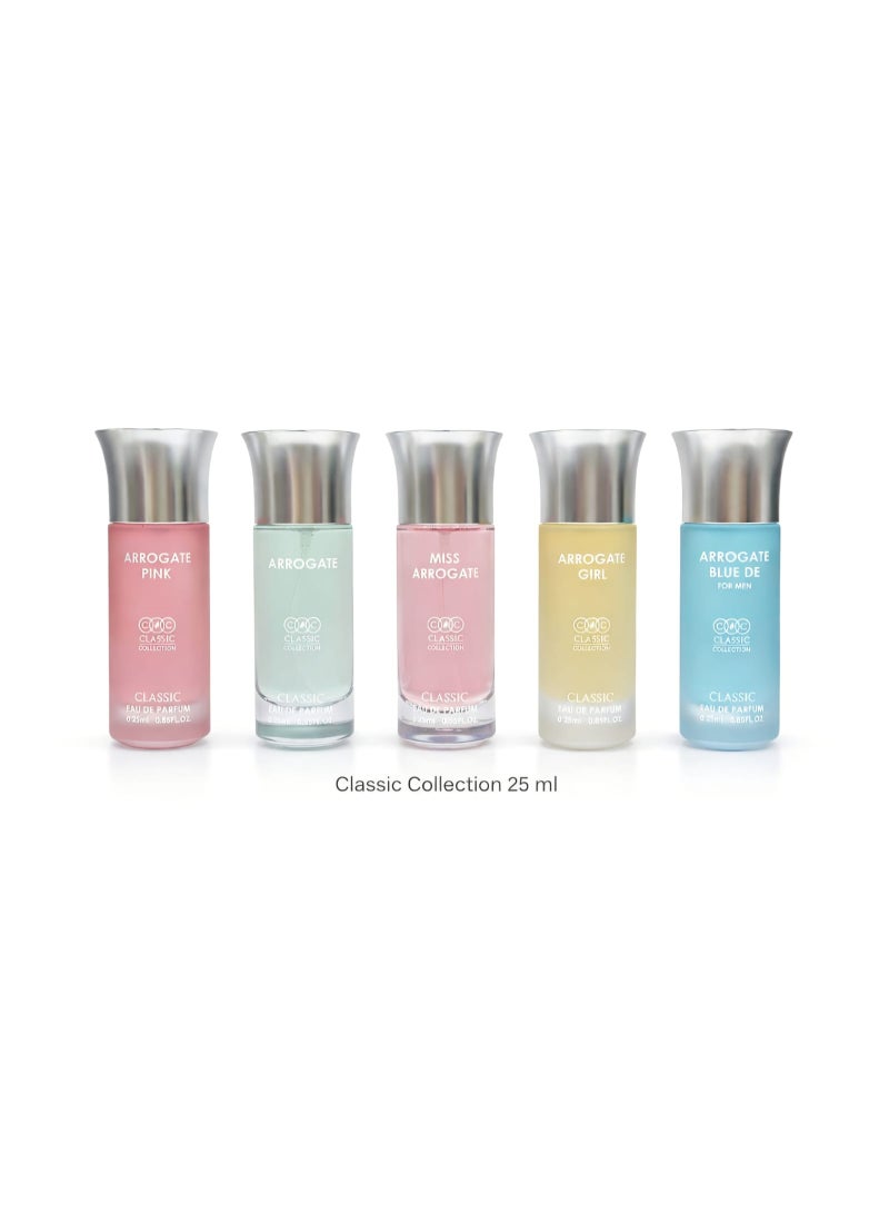 The Arrogate perfume collection from the Saudi Arabian house of Assaf, specifically the "Classic Collection," consists of five different types.
