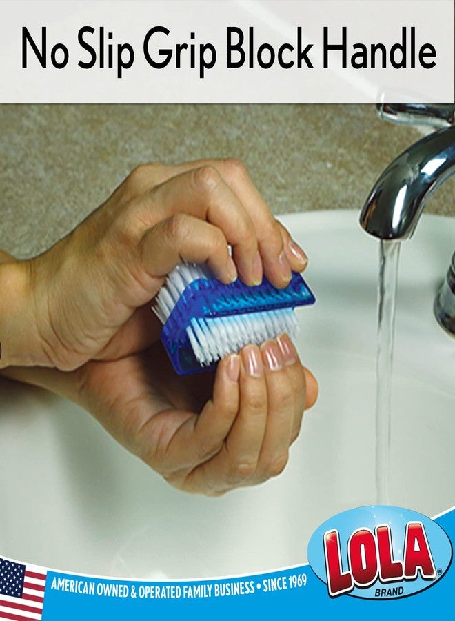 LOLA Products Classic Hand & Nail Brush, 2 Sided - Soft & Stiff, Comfortable No-Slip Grip, Cleans Hands & Fingernails, Assorted Colors, 3 Pack - Image 5