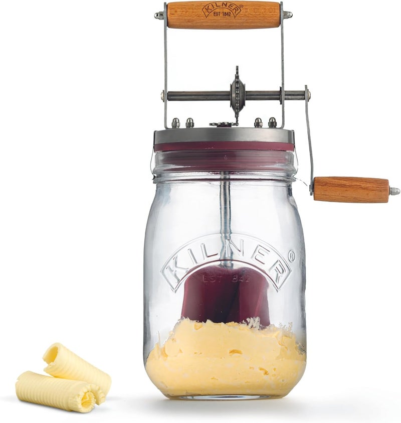 Kilner خلاط زبدة زجاجي عتيق؛ زبدة منزلية لذيذة في أقل من عشر دقائق؛ سعة كبيرة 34 أونصة سائلة لخلاط الزبدة، 1 وحدة - Image 1