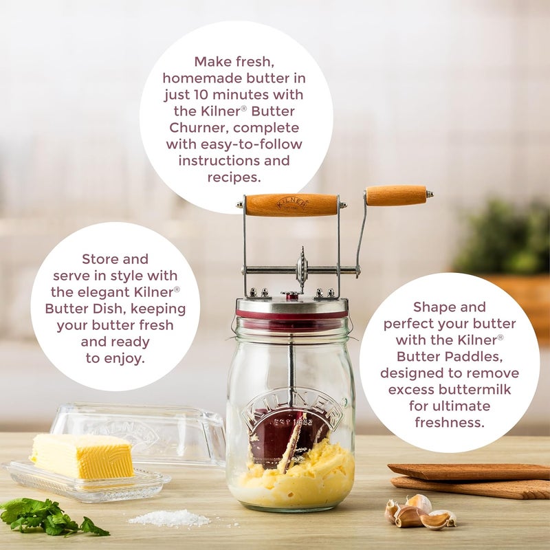 Kilner خلاط زبدة زجاجي عتيق؛ زبدة منزلية لذيذة في أقل من عشر دقائق؛ سعة كبيرة 34 أونصة سائلة لخلاط الزبدة، 1 وحدة - Image 4