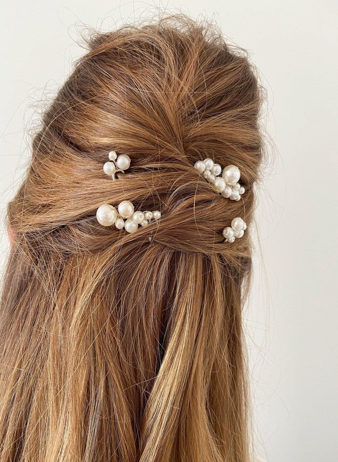 DORMITORRY Pearl Hair Accessories for Women | 4 Pcs Bridal Hair Pins & Comb Clip Set | Handmade Elegant Pearl Bobby Pins | Perfect for Weddings, Proms, Parties, Buns, and Formal Hairstyles - Silver. - Image 3