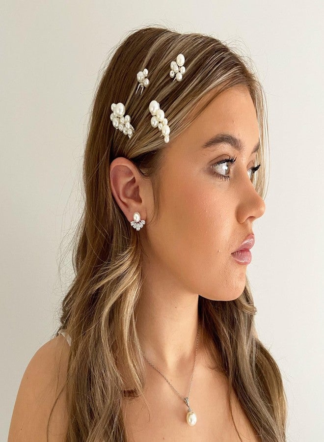 DORMITORRY Pearl Hair Accessories for Women | 4 Pcs Bridal Hair Pins & Comb Clip Set | Handmade Elegant Pearl Bobby Pins | Perfect for Weddings, Proms, Parties, Buns, and Formal Hairstyles - Silver. - Image 5