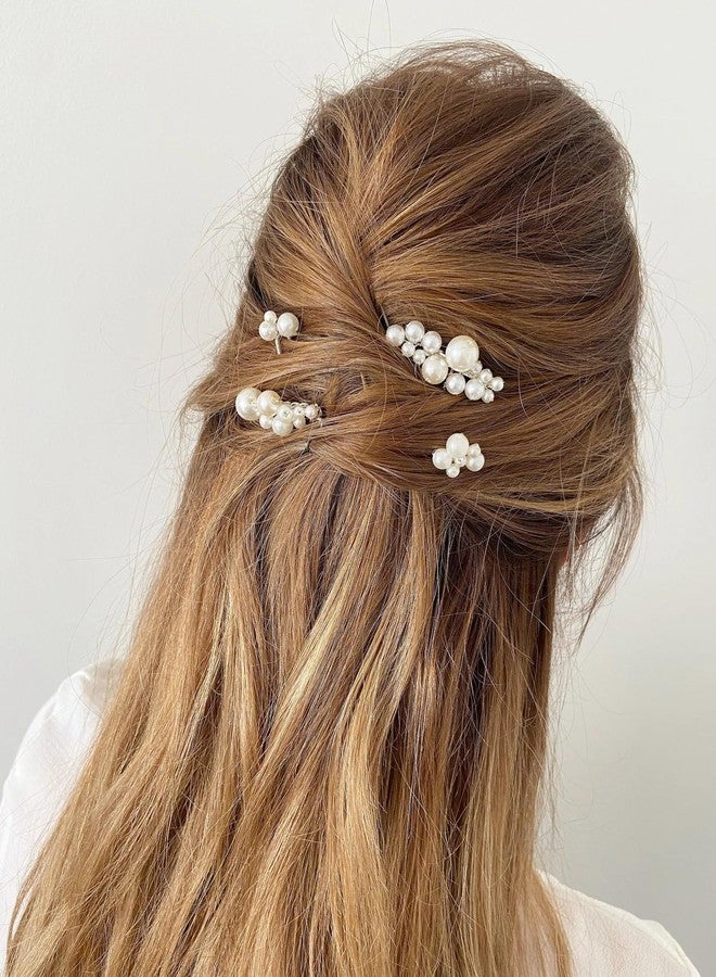 DORMITORRY Pearl Hair Accessories for Women | 4 Pcs Bridal Hair Pins & Comb Clip Set | Handmade Elegant Pearl Bobby Pins | Perfect for Weddings, Proms, Parties, Buns, and Formal Hairstyles - Silver. - Image 4