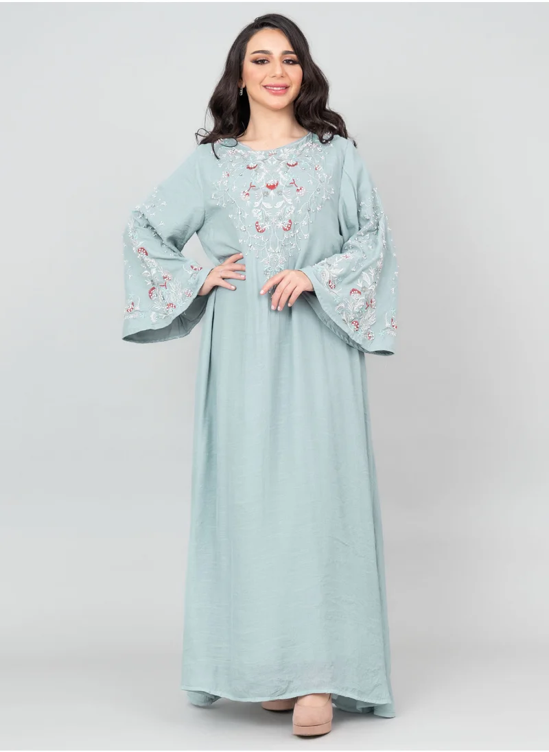 اكسا جلابية مطرزة عصرية IK4007 ازرق
