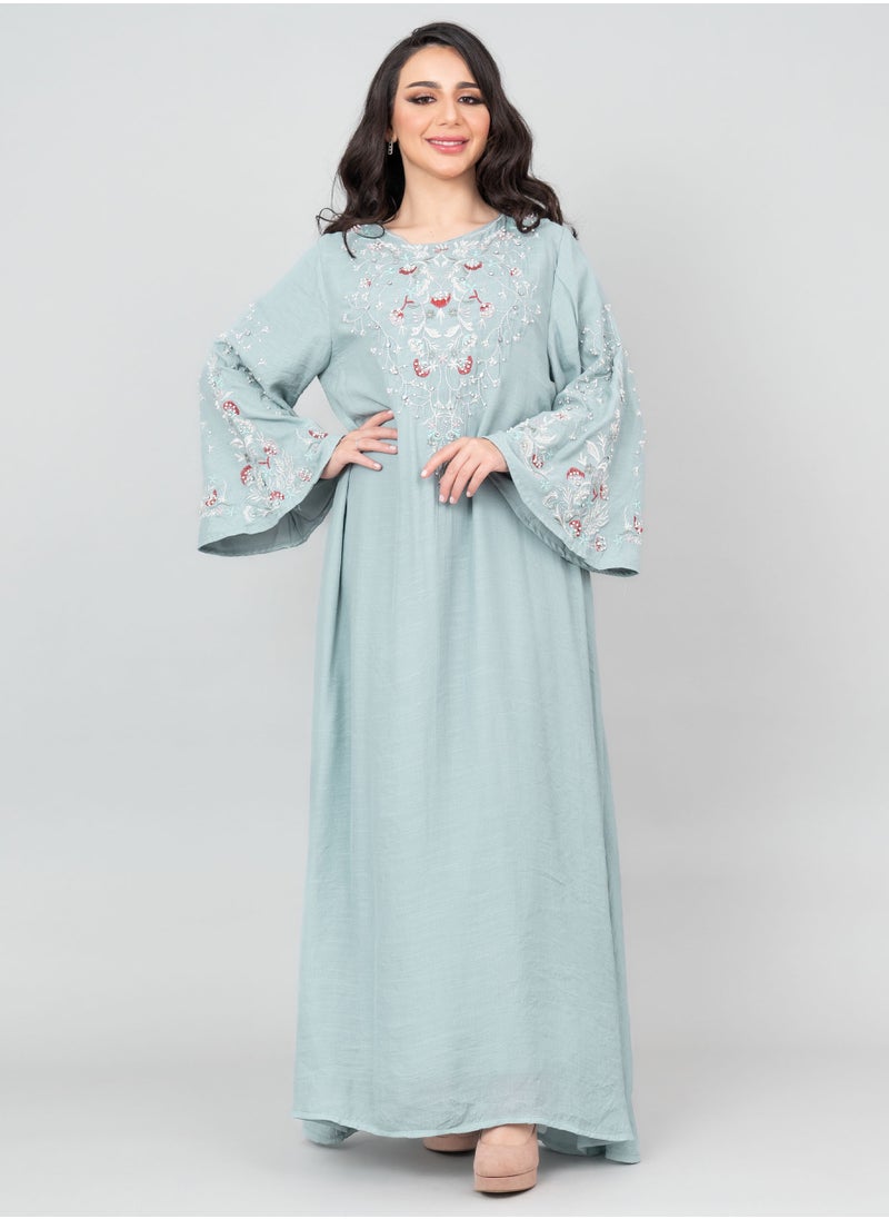 اكسا - جلابية مطرزة عصرية IK4007 ازرق - Image 1