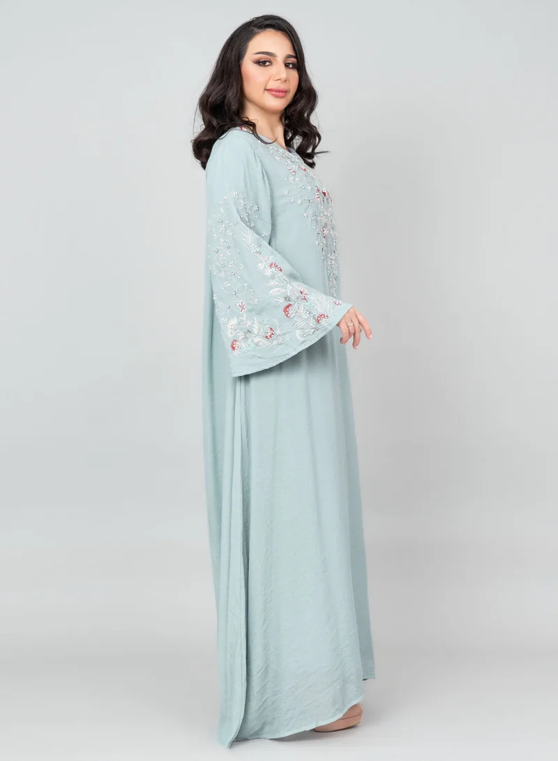 IKKXA Modern Embroidered Jalabiya IK4007 Blue