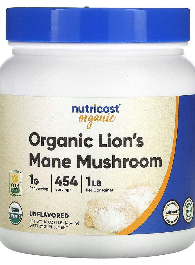 Nutricost Organic Lion's Mane Mushroom Unflavored 1 lb (454 g)