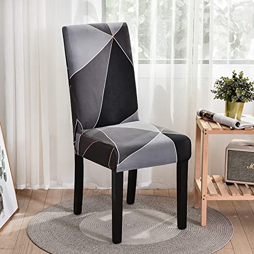 Styleys Polyester Geometric Washable Elastic Dining Chair Cover Slipcovers (Set of 4, Black Square Prism, SLMC175) - Image 2