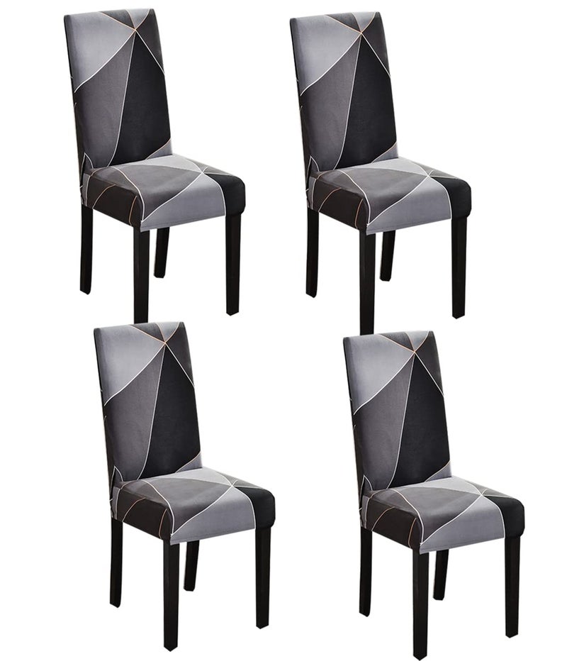 Styleys Polyester Geometric Washable Elastic Dining Chair Cover Slipcovers (Set of 4, Black Square Prism, SLMC175) - Image 1
