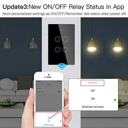 MOES 2.4GHz WiFi Wall Touch Smart Switch Neutral Wire Required, 3 Way Multi-Control, Glass Panel Light Switch Work with Smart Life/Tuya App, RF433 Remote Control, Alexa and Google Home Black 2 Gang - Image 4