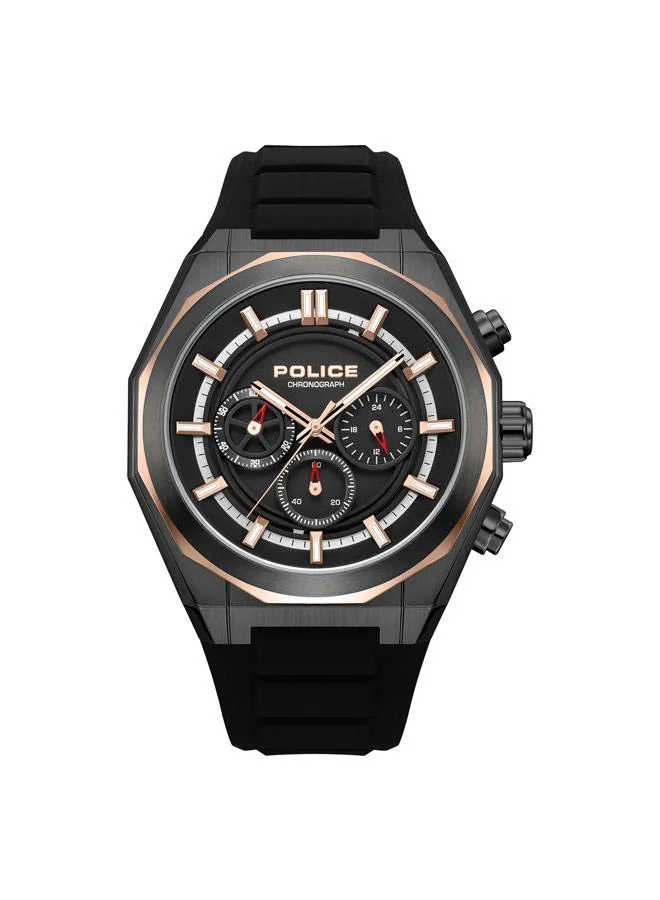 بوليس Steward Black Dial Silicone Strap Chronograph Watch for Men, 46mm