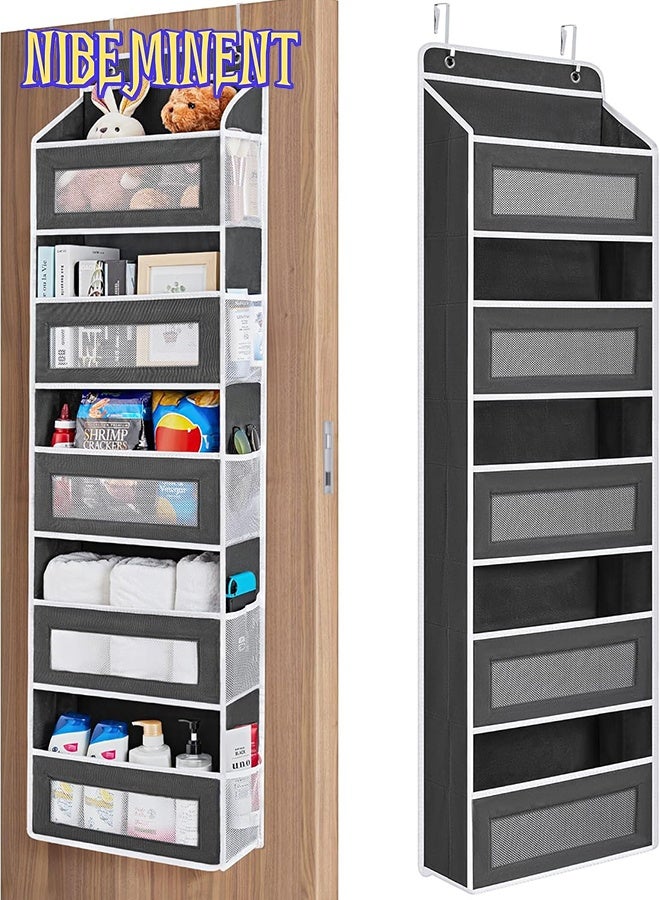 NIBEMINENT Over The Door Organizer Storage, 5 Shelf Hanging Door Organizer with 5 Large Capacity Pockets, Anti Tilt 44 lb Load Behind Door Storage for Bedroom, Bathroom, Pantry, Nursery,（Black）  - Image 1