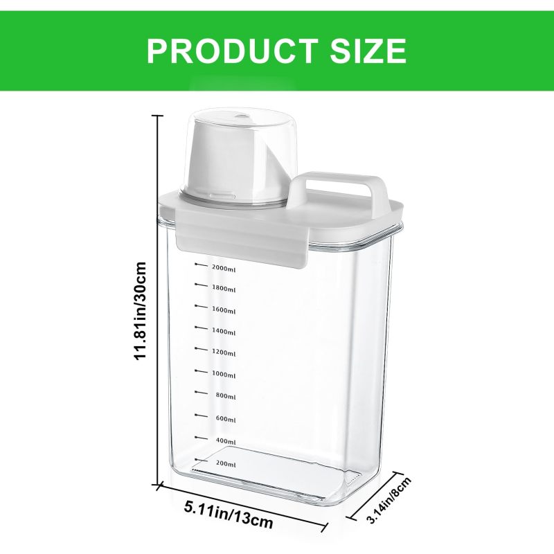 Detergent Dispenser 2300ml Transparent Airtight Storage Container - Keeps Contents Dry Clump-Free Laundry Powder Container with Measuring Cup for Laundry Room Kitchen Use - Image 2