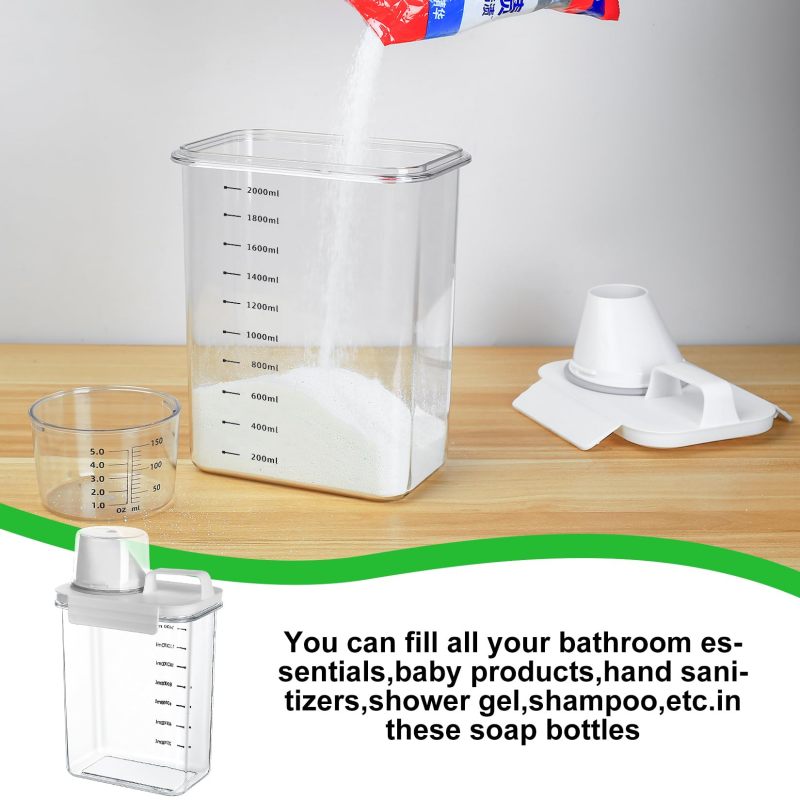 Detergent Dispenser 2300ml Transparent Airtight Storage Container - Keeps Contents Dry Clump-Free Laundry Powder Container with Measuring Cup for Laundry Room Kitchen Use - Image 5