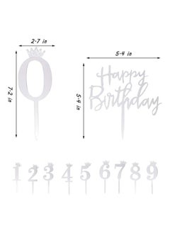 KASTWAVE Happy Birthday Cake Topper Acrylic Numbers 0-9 Crown Cake Topper and Silver Acrylic Happy Birthday Cake Toppers, for Wedding Anniversary or Birthday Party Decorations, Set of 11  - Image 4