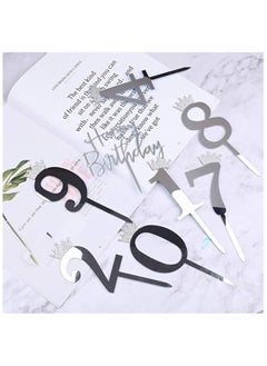 KASTWAVE Happy Birthday Cake Topper Acrylic Numbers 0-9 Crown Cake Topper and Silver Acrylic Happy Birthday Cake Toppers, for Wedding Anniversary or Birthday Party Decorations, Set of 11  - Image 2