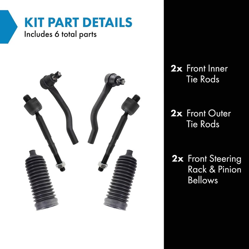 TRQ Inner & Outer Tie Rods & Boots Set for Honda Civic - Image 2