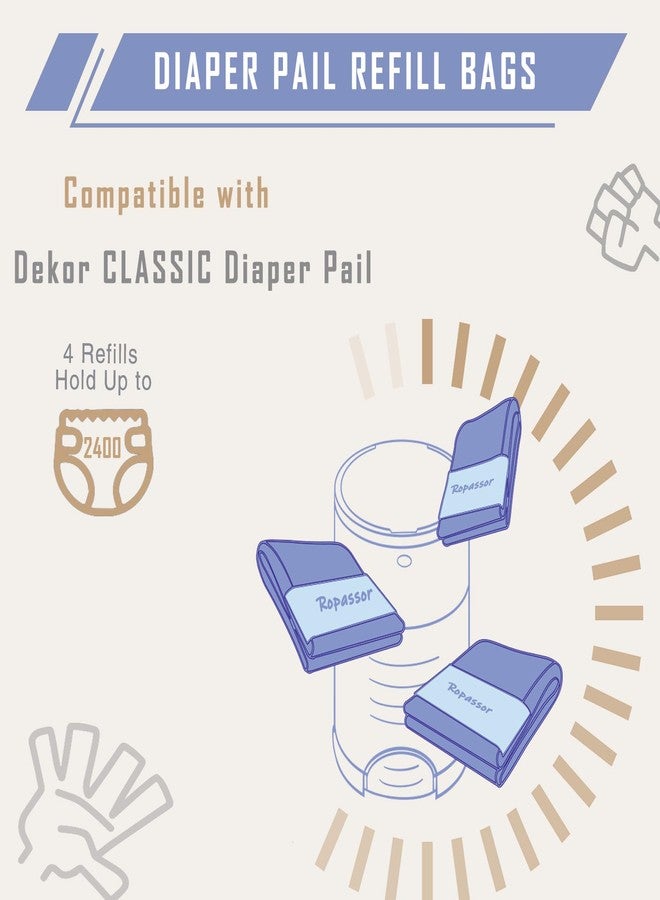 Ropassor Diaper Pail Refill Bags for Dekor Plus Diaper Pail (2400 count) 4 Packs, 7-Layer Odor-Absorbing, 30% Extra Thickness, Disposable Diaper Trash Bags, Baby essentials - Image 2