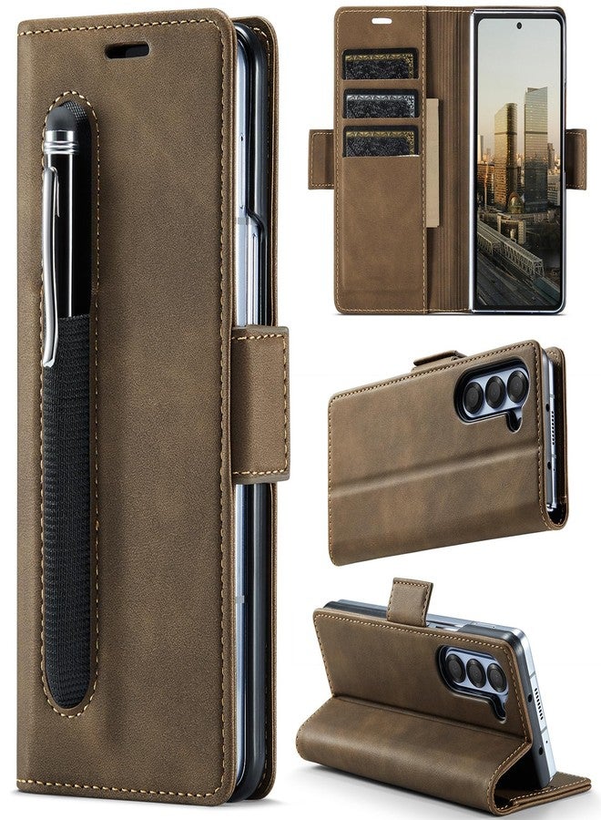 Asuwish Phone Case for Samsung Galaxy Z Fold 5 5G 2023 Wallet Cover with S Pen SPen Slot Credit Card Holder Stand Slim Faux Leather Cell Accessories ZFold5 Z5 G Fold5 ZFold 5Z Women Men Brown - Image 1
