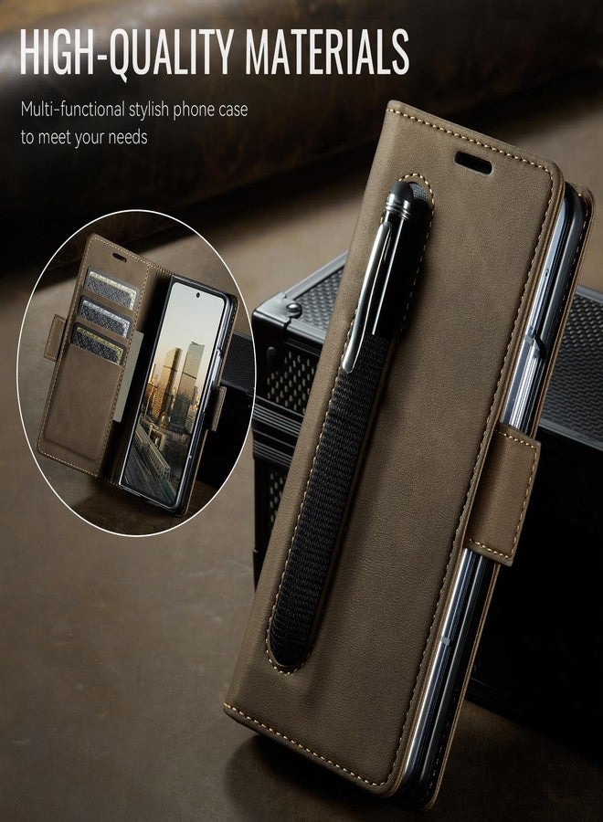 Asuwish Phone Case for Samsung Galaxy Z Fold 5 5G 2023 Wallet Cover with S Pen SPen Slot Credit Card Holder Stand Slim Faux Leather Cell Accessories ZFold5 Z5 G Fold5 ZFold 5Z Women Men Brown - Image 4