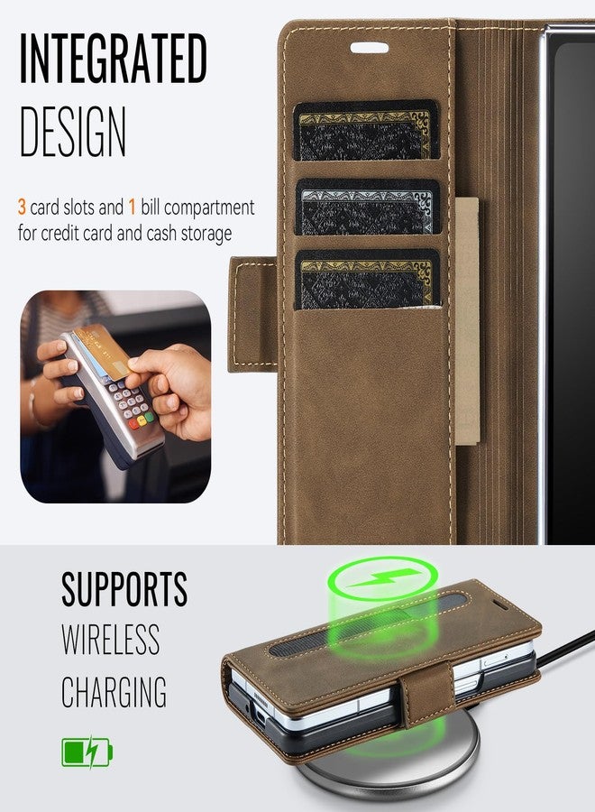 Asuwish Phone Case for Samsung Galaxy Z Fold 5 5G 2023 Wallet Cover with S Pen SPen Slot Credit Card Holder Stand Slim Faux Leather Cell Accessories ZFold5 Z5 G Fold5 ZFold 5Z Women Men Brown - Image 2