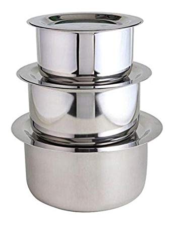 Bartan Star طقم باتيلا وبهاجونا من ستانلس ستيل بارطان ستار مع غطاء (2 لتر، 4 لتر و5 لتر) مكون من 3 قطع - Image 1