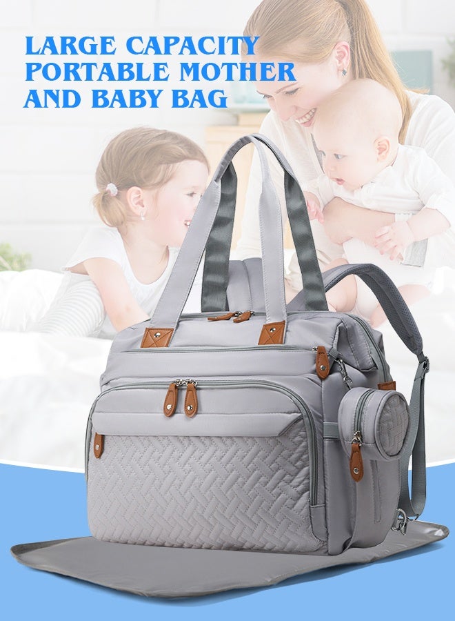 Large Baby Diaper Bag, Waterproof Diaper Bag Tote with Pacifier Case, Diaper Bag Backpack,Mommy Bags, Nappy Bag, Travel Diaper Tote with Changing Pad (Grey)