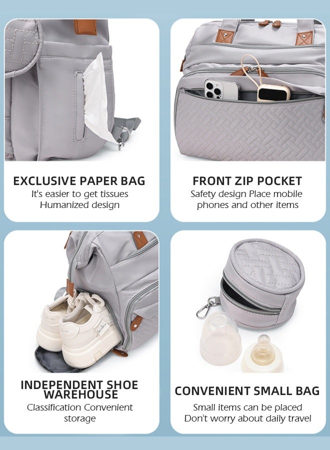 Large Baby Diaper Bag, Waterproof Diaper Bag Tote with Pacifier Case, Diaper Bag Backpack,Mommy Bags, Nappy Bag, Travel Diaper Tote with Changing Pad (Grey)