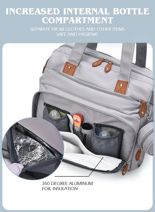 Large Baby Diaper Bag, Waterproof Diaper Bag Tote with Pacifier Case, Diaper Bag Backpack,Mommy Bags, Nappy Bag, Travel Diaper Tote with Changing Pad (Grey)