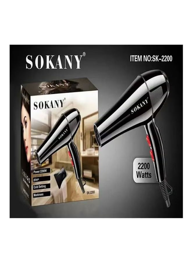 sokany Professional hair dryer - 2200 watts, black color - Image 3