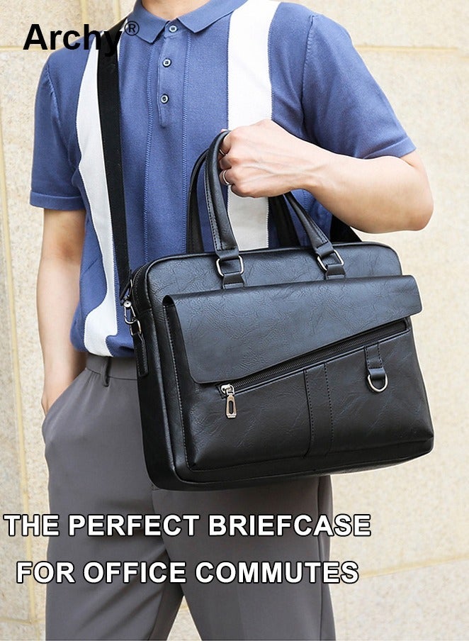 Archy Men Briefcase Leather Office Bags 14" Laptop Bag Doctor Lawyer Computer Bag Totes Male Vintage Business Man Bag Portable Handbag Messenger Bag Trendy Briefcase for Work - Image 2