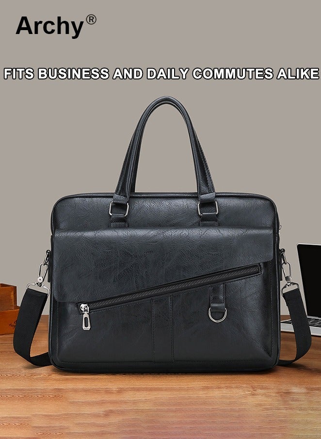 Archy Men Briefcase Leather Office Bags 14" Laptop Bag Doctor Lawyer Computer Bag Totes Male Vintage Business Man Bag Portable Handbag Messenger Bag Trendy Briefcase for Work - Image 5
