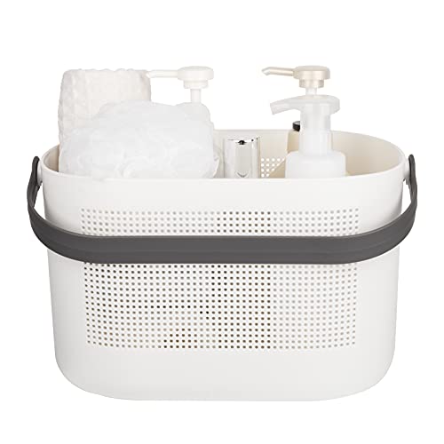 UUJOLY Plastic Storage Baskets with Handles, Shower Caddy Shelf Organizers Basket for Bathroom, Kitchen, Dorm Room, Grey - Image 1