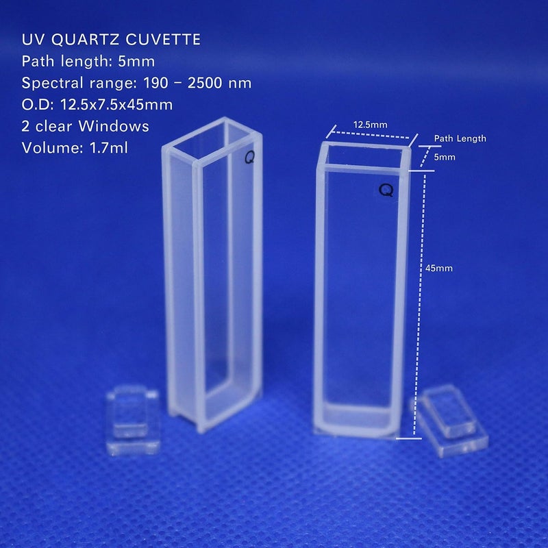 LAB4US Store UV Quartz 5mm Cuvette for Spectrophotometer (2pcs) Quartz Cuvette/Cell 5mm(Pathlength: 5mm; Volume: 1.7ml; Spectral Range: 190-2500 nm) - Image 2