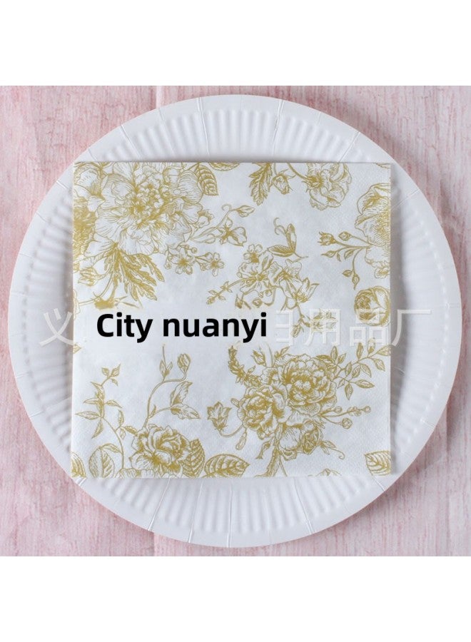 Printed Square Paper Party Decoration Vintage Napkin Household Napkin Western Restaurant Holiday Tableware Paper Towel-Color:Monochrome Printing-Specifications:Gold Color 8-20 Pictures - Image 1