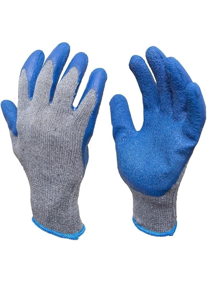 Poaker Rubber Latex Double Coated Work Gloves With Grip For Construction, Gardening Gloves, Heavy Duty Cotton Blend Blue Uni Size (1 Pair) - Image 1