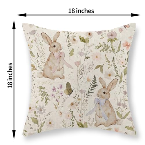 GOLIANDA Spring Easter Pillow Covers 18x18 Inch Set of 2 Botanical Watercolor Floral Bunny Throw Pillows Flower Rabbit Decorative Pillow Cases Outdoor Decor Linen Farmhouse Cushion Case for Couch Home - Image 2